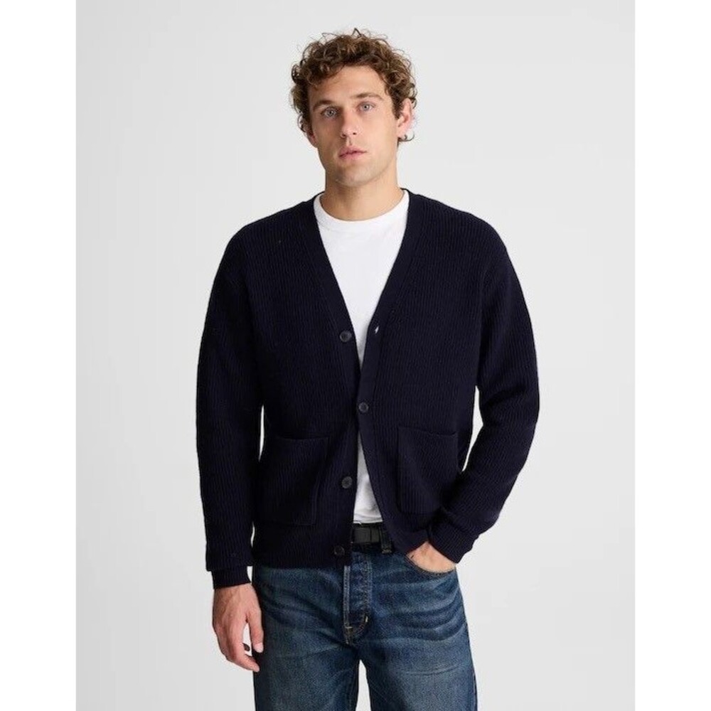 MADEWELL Mens Cardigan in Heritage Merino Wool M Navy Blue Button Pocket NWT B41